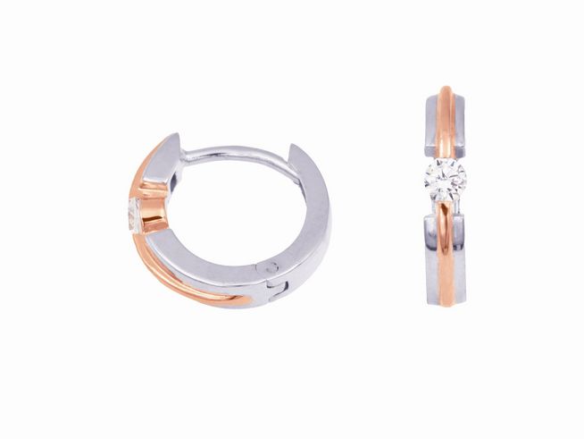 Creolen in 1,2 cm Rosé aus Sterling Silber mit rhodinierten Oberflächen, Hersteller Juwelier Harnisch, dekoriert mit einem funkelnden Stein, elegantes Schmuckstück in Roségold auf Silber.