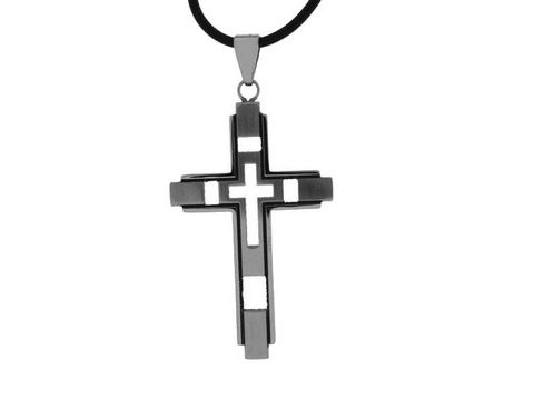 Edelstahl Anhänger in Form eines großen Kreuzes, Hersteller Juwelier Harnisch, elegant und modern gestaltet, ideal als modisches Accessoire für verschiedene Anlässe.