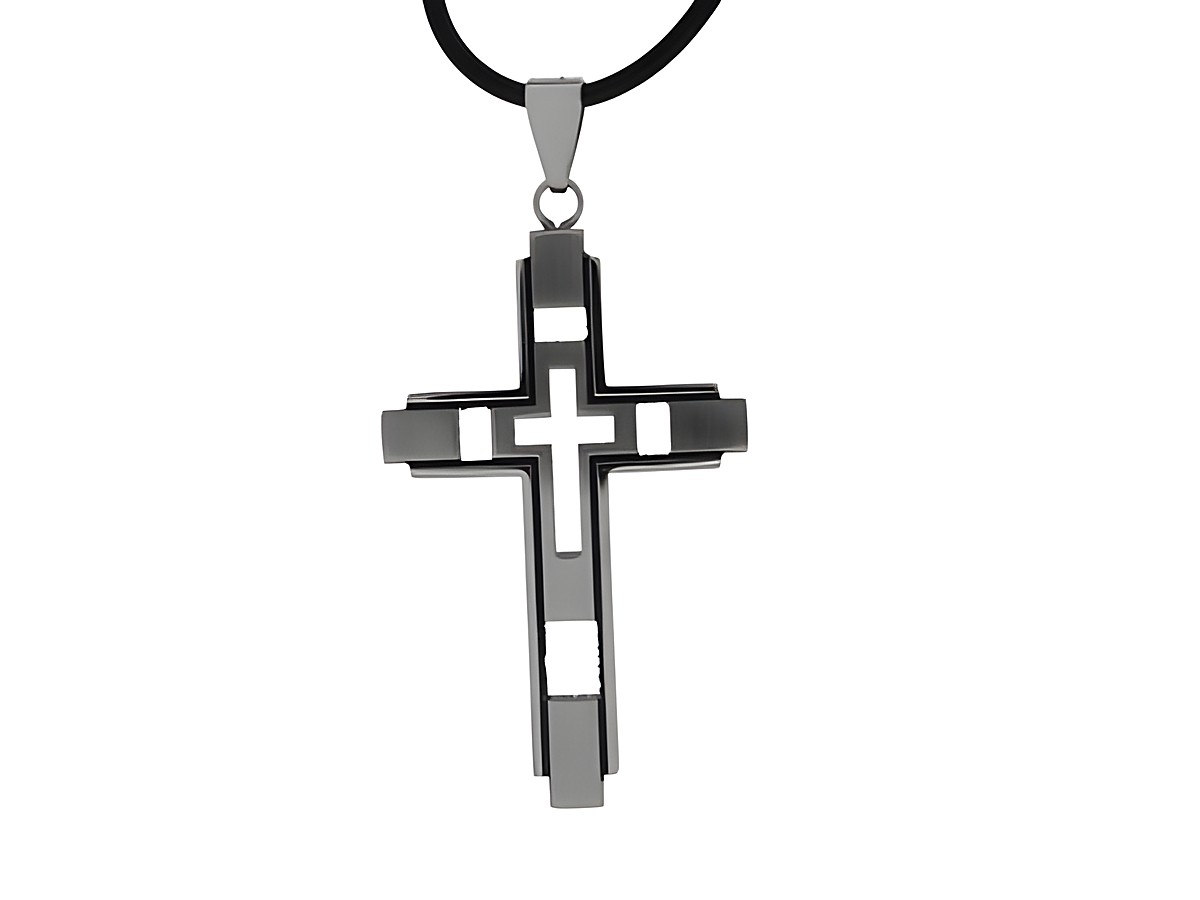 Edelstahl Anhänger in Form eines großen Kreuzes, Hersteller Juwelier Harnisch, elegant und modern gestaltet, ideal als modisches Accessoire für verschiedene Anlässe.