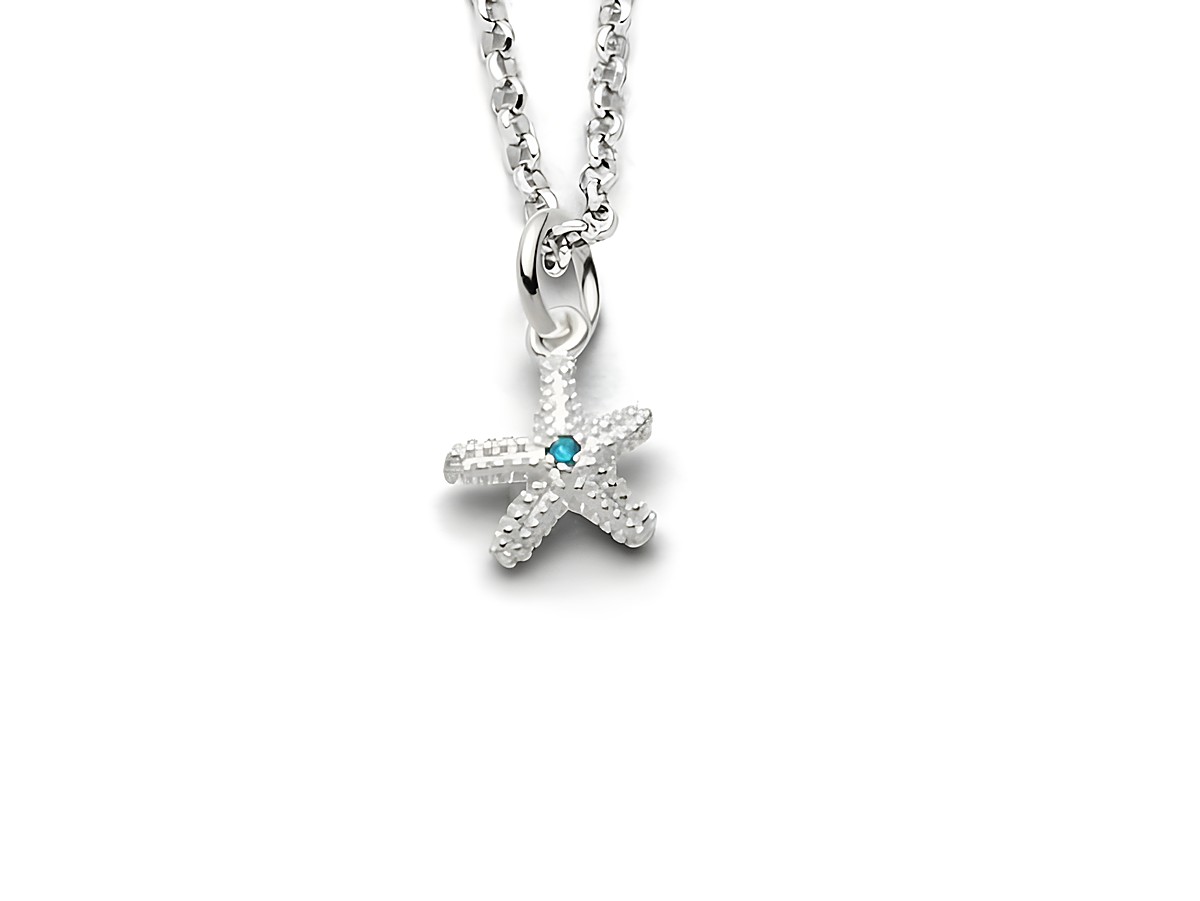 Sterling Silber Kette mit einem Seestern-Anhänger, besetzt mit einem funkelnden Zirkonia in der Mitte, elegantes Design, ideal für den maritimen Look, Hersteller DUR.