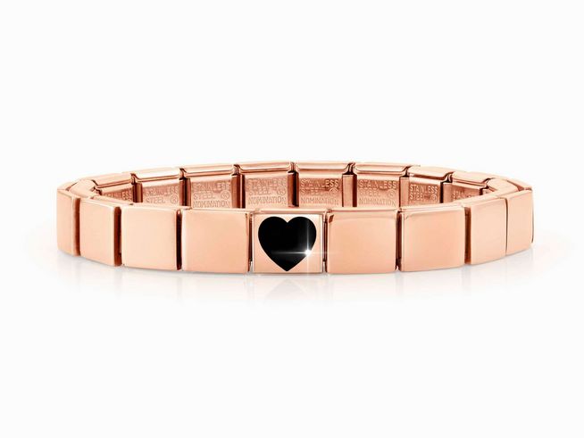 Nomination Classic GLAM Armband aus Edelstahl in Roségold mit schwarzem Herz, elegantes Design für modische Akzente, vielseitig kombinierbar und zeitlos schön.