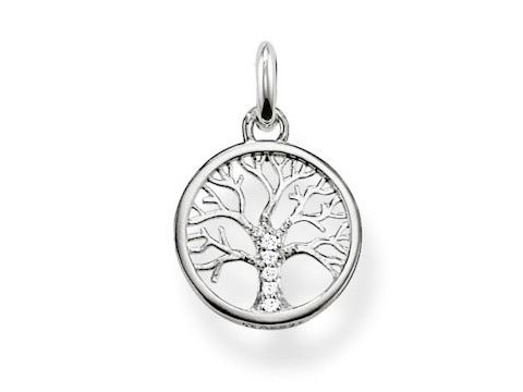 Thomas Sabo Lebensbaum Anhänger KC0002-051-14 aus Sterling Silber mit weißem Zirkonia, filigranes Baumdesign in kreisförmigem Rahmen, elegant und zeitlos.