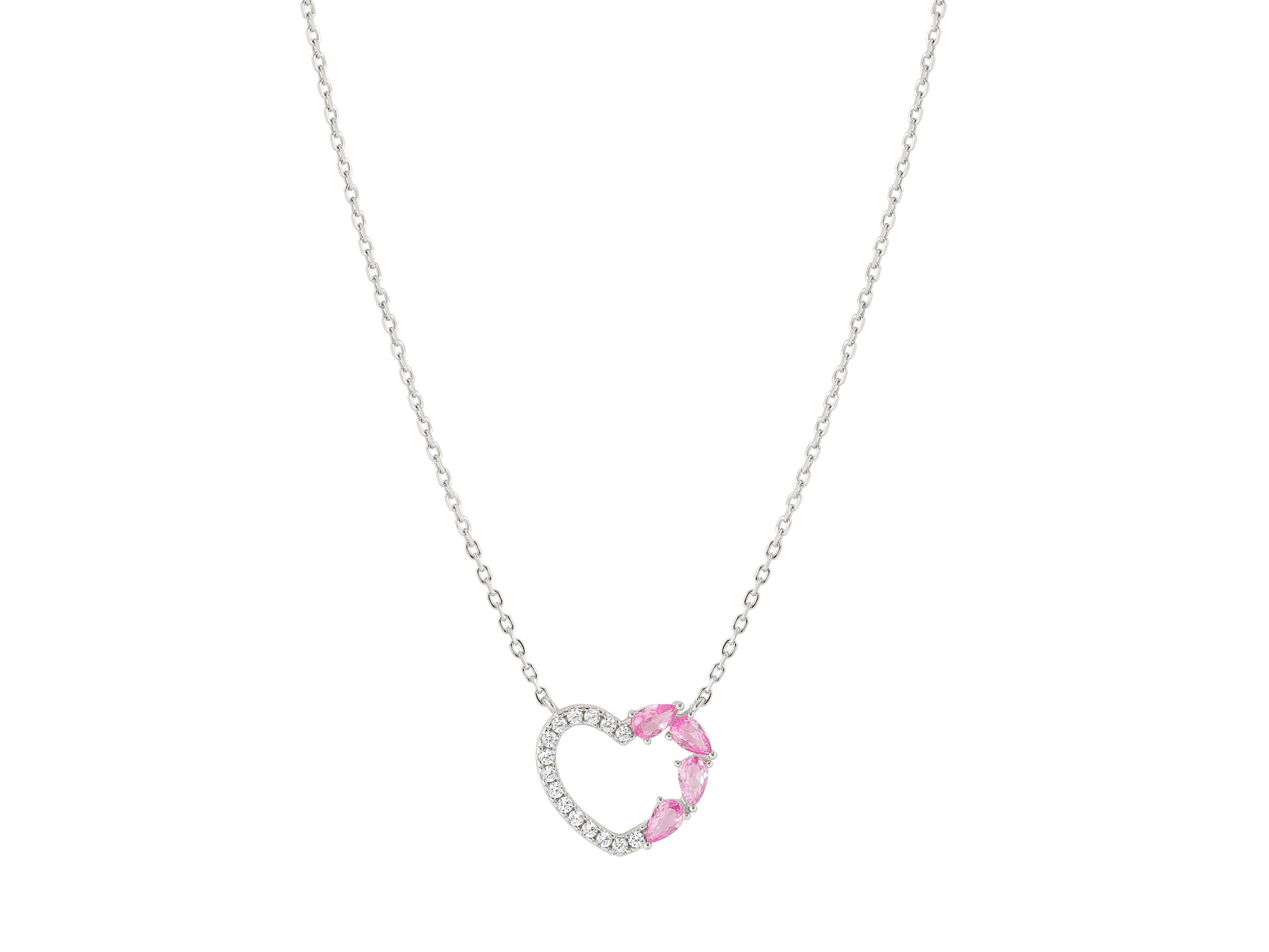 Halskette aus Sterling Silber mit einem Herzanhänger, verziert mit weißen Zirkonia und rosa Zirkonia, Länge 44 cm, elegant und chic, ideal für besondere Anlässe oder den Alltag.