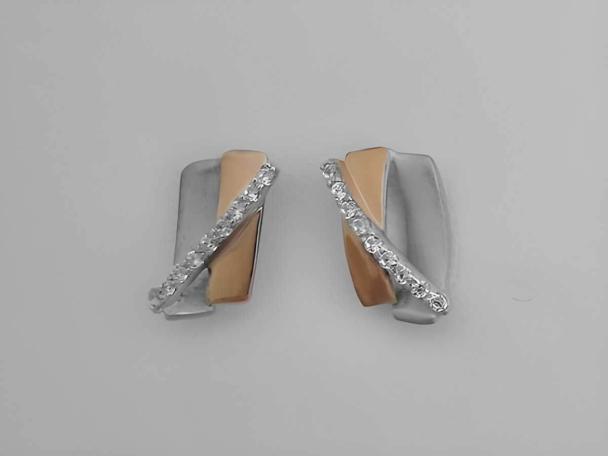 Eckige Ohrringe aus 925 Sterling Silber, rhodiniert, modisch mit Zirkonia, rosé vergoldet, Hersteller Juwelier Harnisch, stilvolles Design für jeden Anlass.
