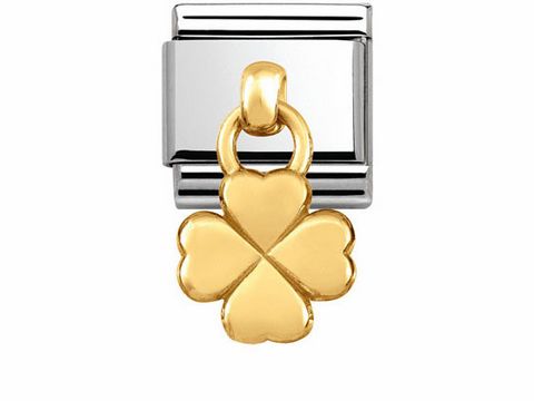 Edelstahlanhänger mit einem goldenen Kleeblatt aus Gold 750, passend für Nomination CLASSIC CHARMS von der Marke Nomination. Stilvolles und zeitloses Design.