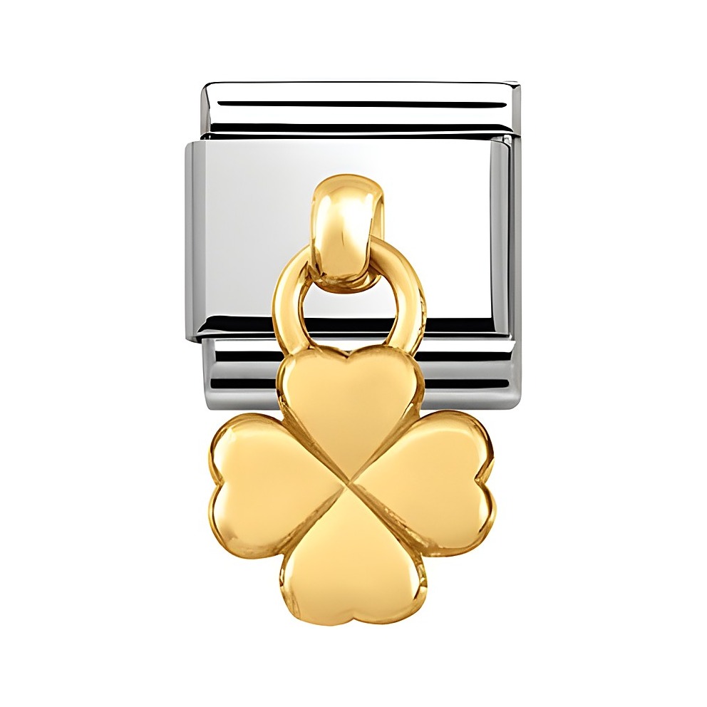 Edelstahlanhänger mit einem goldenen Kleeblatt aus Gold 750, passend für Nomination CLASSIC CHARMS von der Marke Nomination. Stilvolles und zeitloses Design.