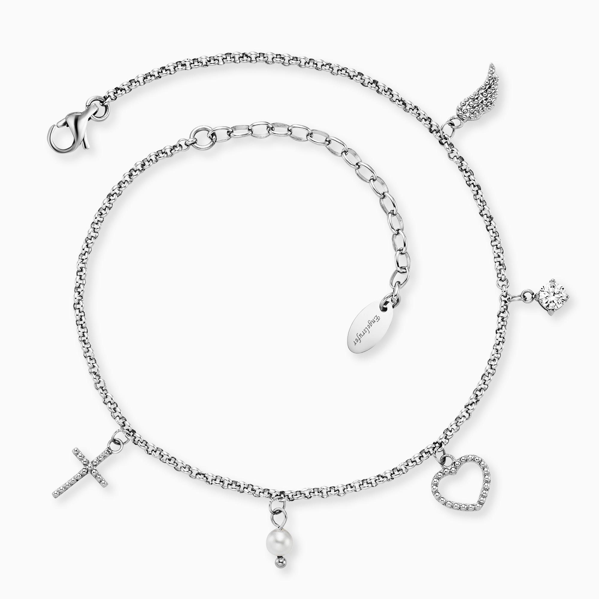 Engelsrufer Fußkette Glaube, Liebe und Hoffnung in Edelstahl mit Perle und Zirkonia - 22 + 5 cm – Ansicht 3