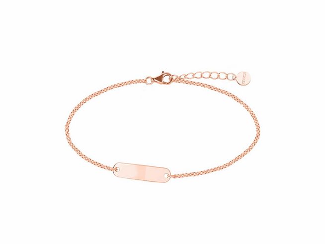 Xenox Silber Armband XS3502R in Roségold Vergoldung mit Ankerkette und Gravurplatte, geeignet für Handgelenke von 14 bis 16 cm, stilvoll und elegant.