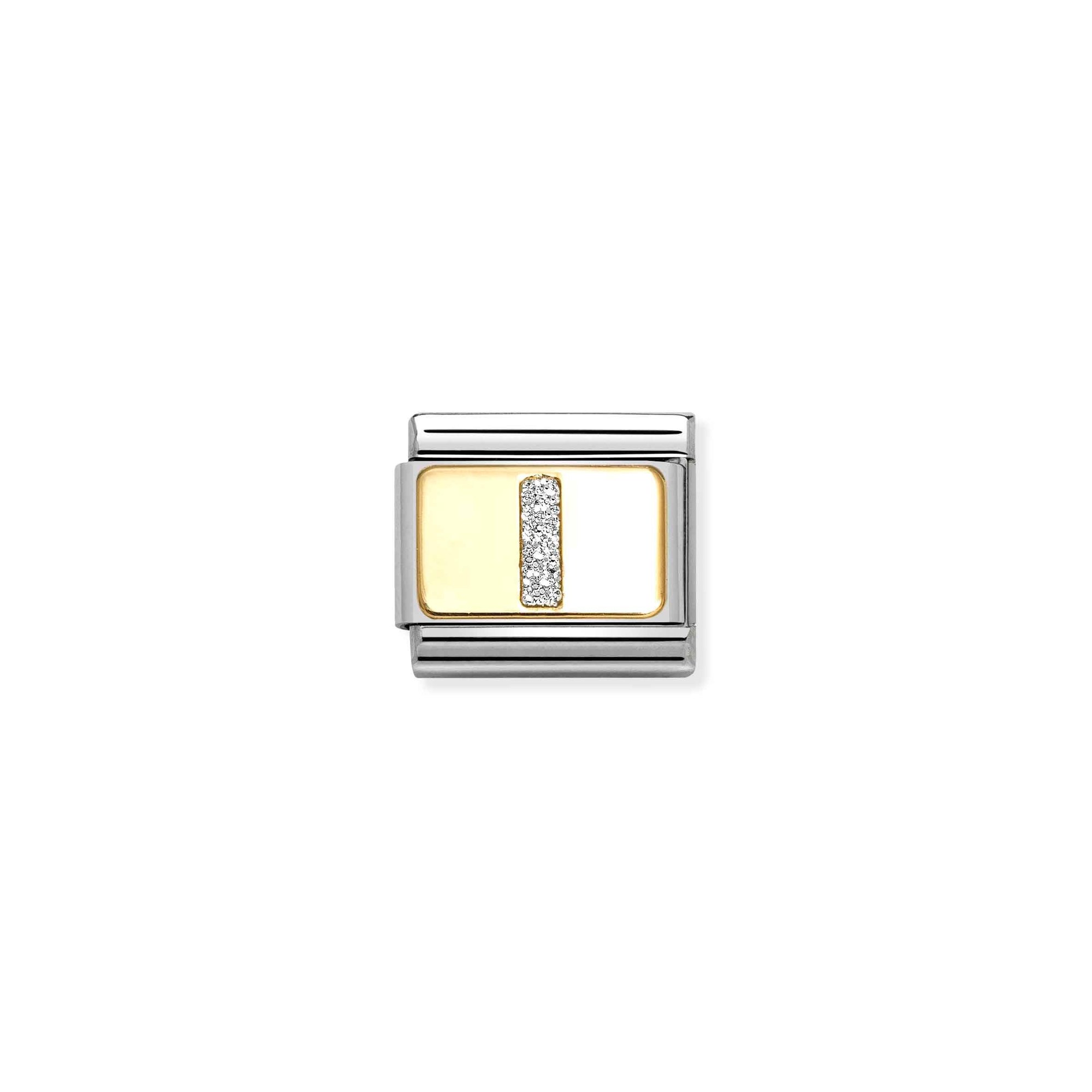 Nomination Composable Classic Charm Buchstabe I Silberglitzer - Edelstahl, Gold 750, Emaille