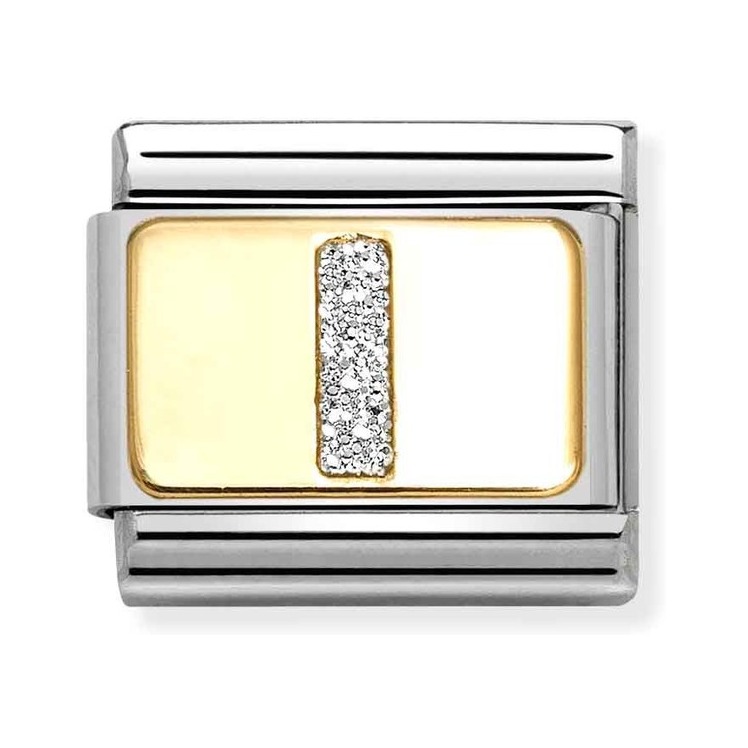 Nomination Composable Classic Charm Buchstabe I Silberglitzer - Edelstahl, Gold 750, Emaille