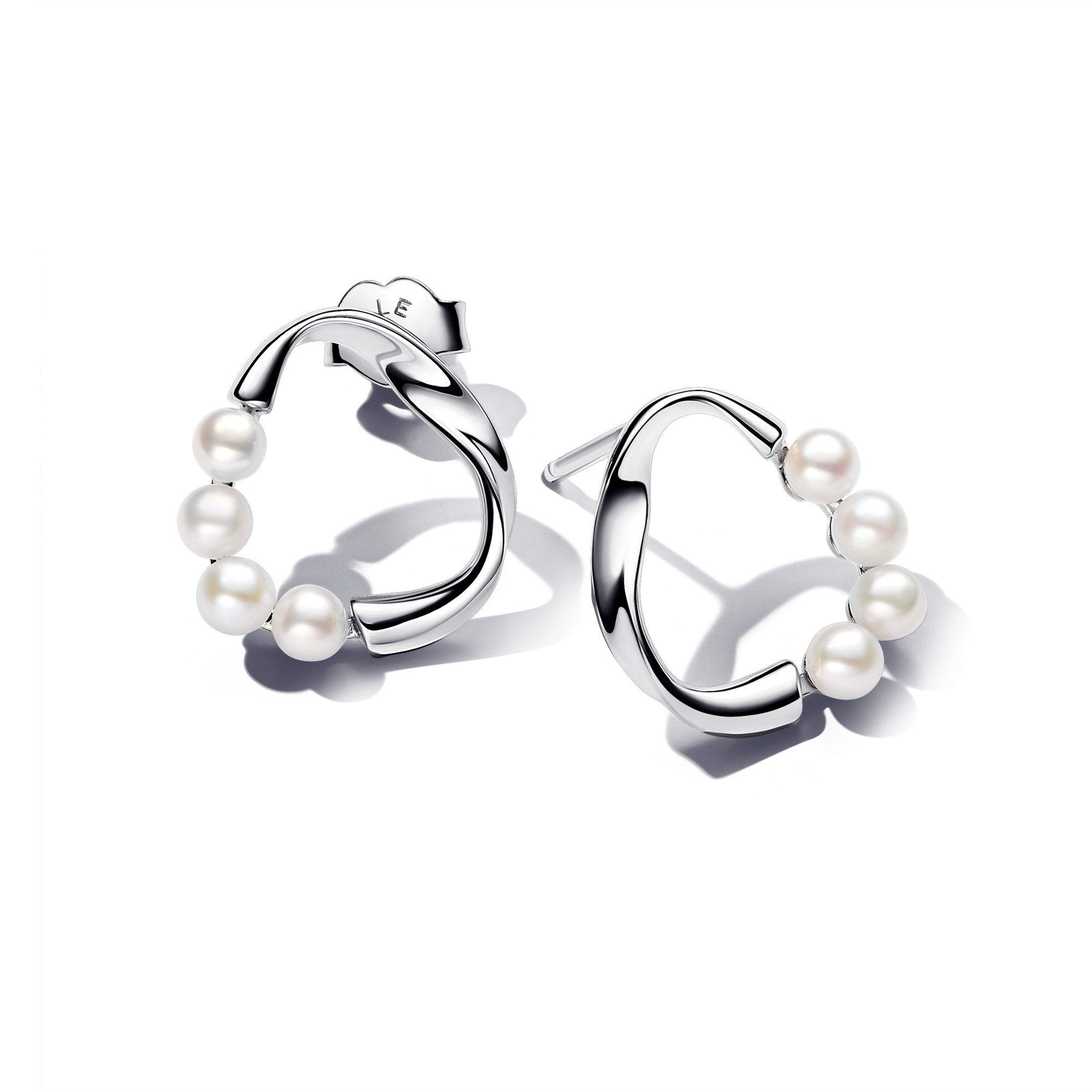 Pandora ESSENCE organisch geformter Kreis & Süßwasserzuchtperlen Ohrringe - Sterling Silber