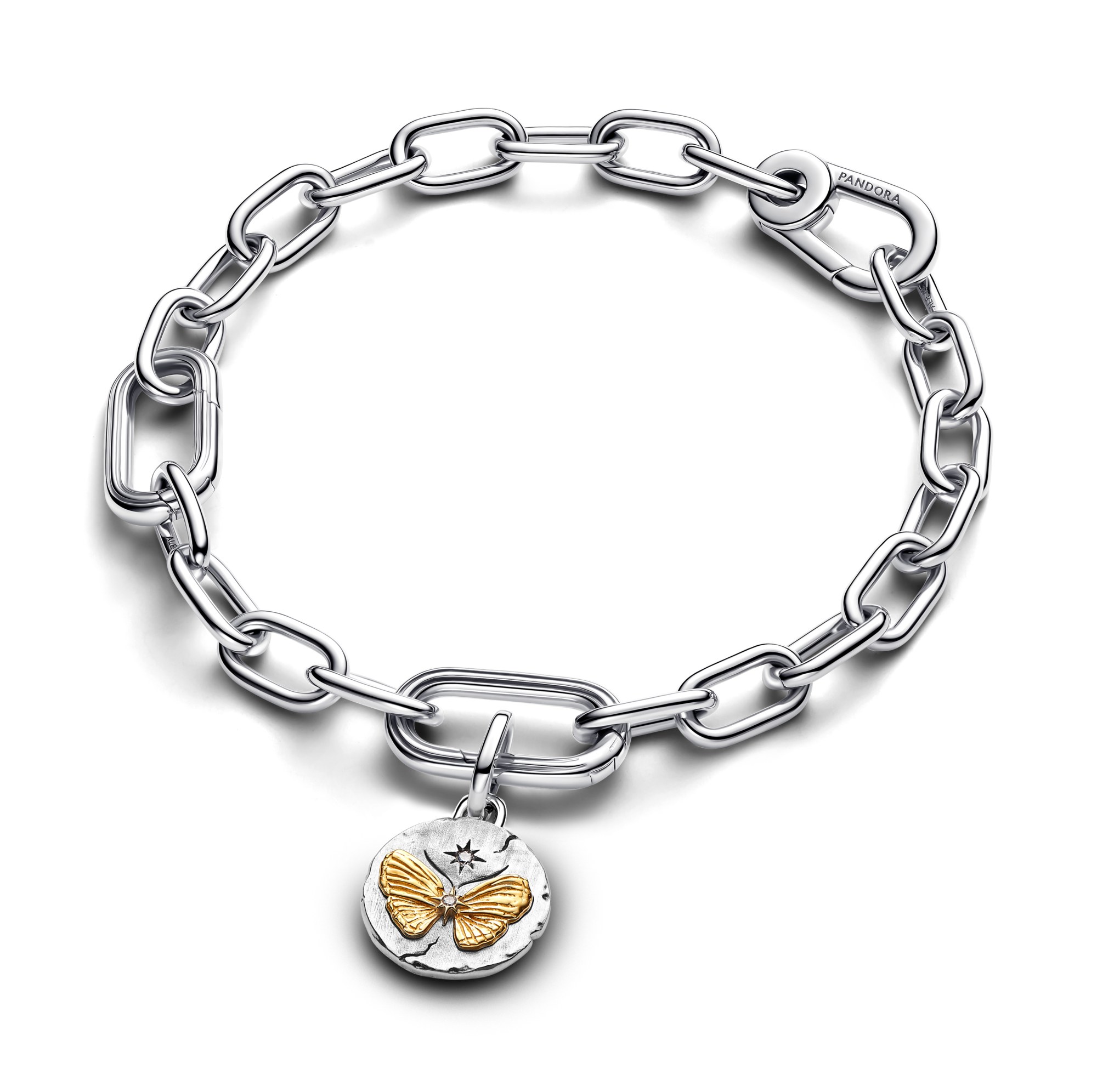 Pandora ME - Schmetterling Medaillon-Charm - Sterling Silber & Gelbgold Vergoldung - Zirkonia - 13 mm – Ansicht 2