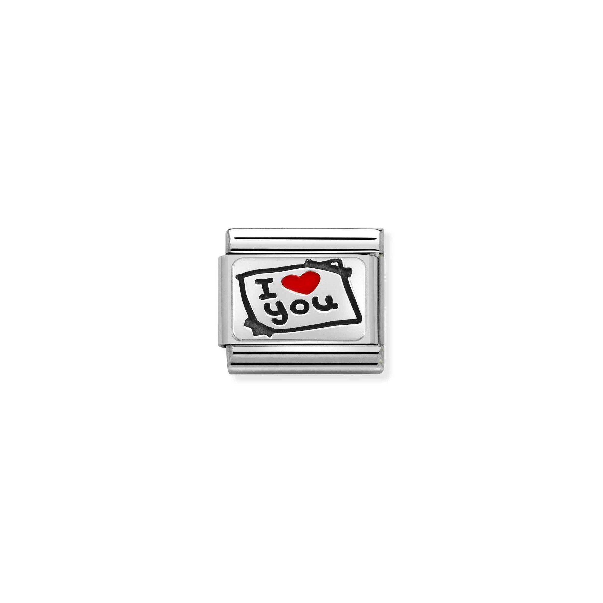 Nomination Composable Classic Charm Postkarte I love you - Edelstahl, Sterling Silber, Emaille