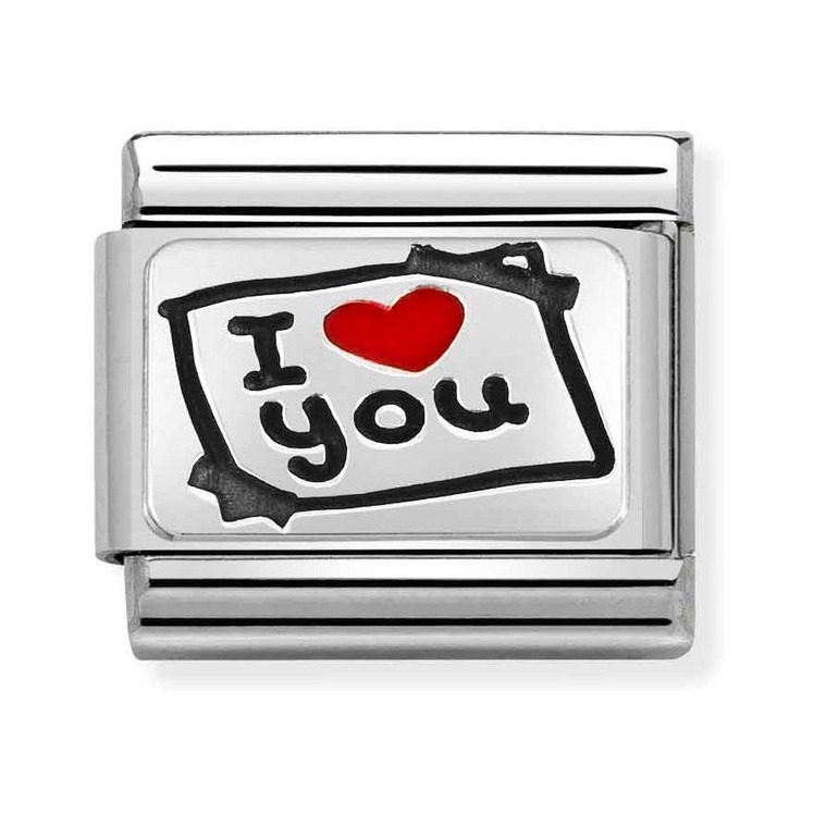 Nomination Composable Classic Charm Postkarte I love you - Edelstahl, Sterling Silber, Emaille