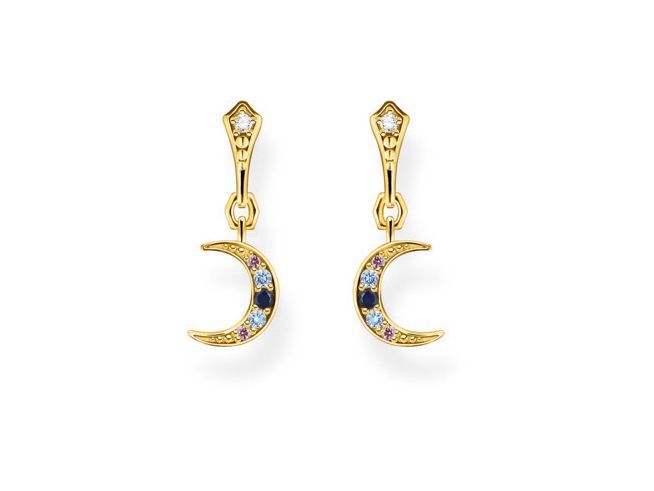 Ohrringe von Thomas Sabo aus sterling Silber mit vergoldeter Oberfläche, in Mondform, verziert mit Glas-Keramik, synthetischem Spinell und Zirkonia. Elegant und stilvoll.