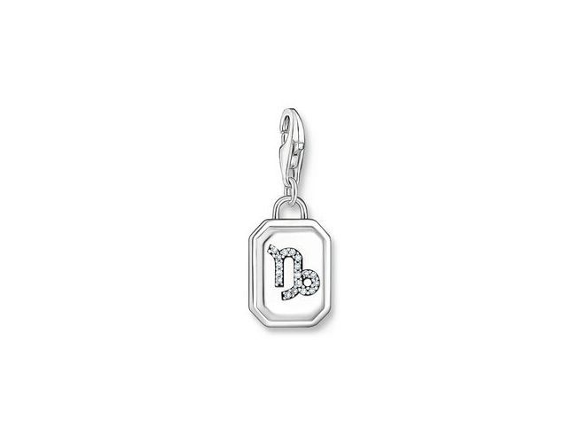 Charm-Anhänger von Thomas Sabo in Silber mit geschwärzter Oberfläche, gestaltet im Sternzeichen Steinbock, verziert mit Zirkonia-Steinen, ideal für modische Akzente.
