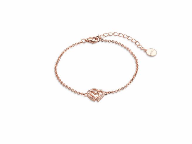 Xenox Sterling Silber Armband XS3412RN in Roségold Vergoldung mit Ankerkette und Herzmotiv, verstellbar von 15 bis 18,5 cm, ideal für romantische Anlässe.