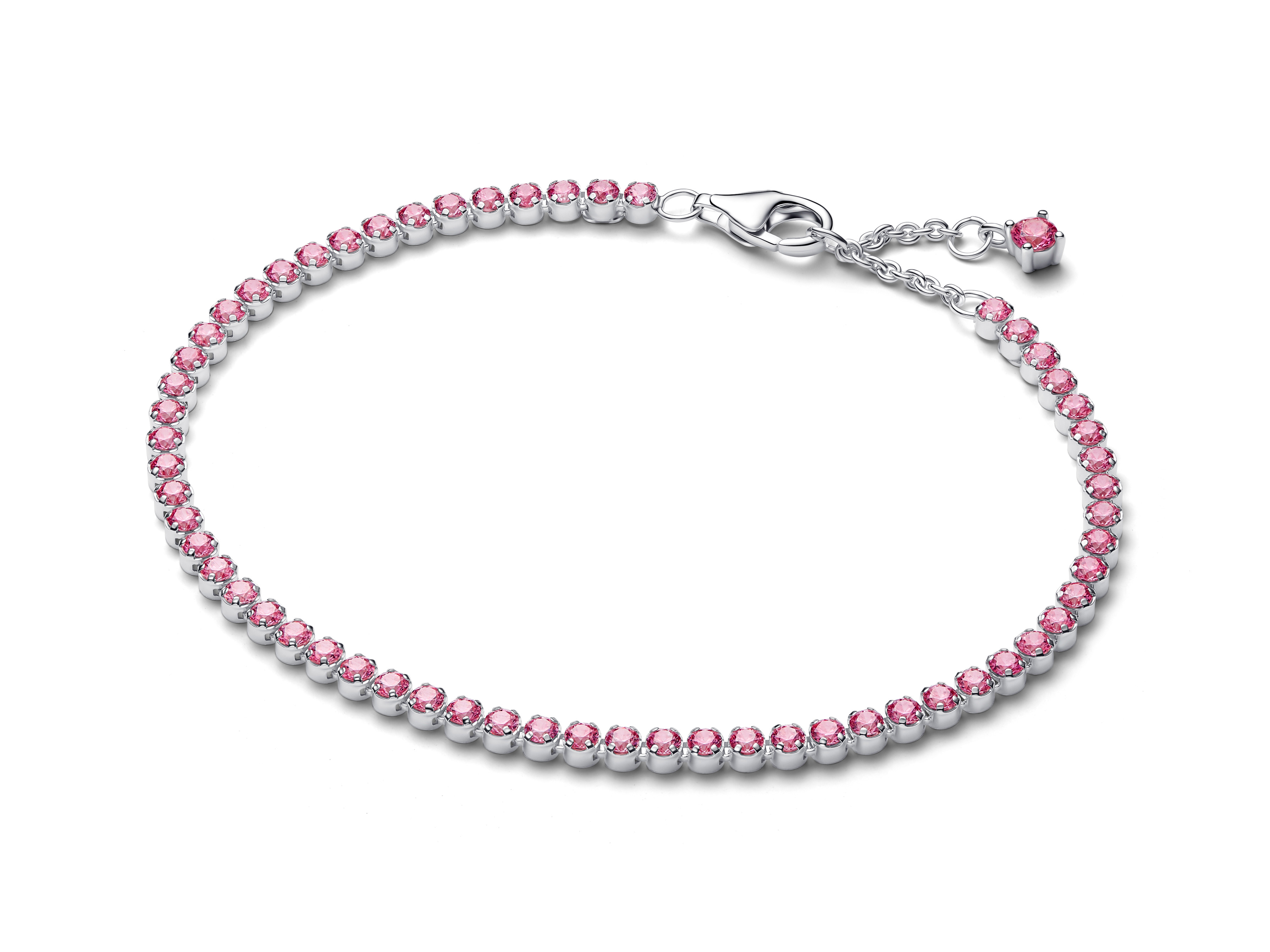 Rosafarbenes Tennisarmband von Pandora mit Zirkonia in Pink, gefertigt aus Silber, Länge 16 cm, elegantes Design für jeden Anlass, ideal als Geschenk oder für den persönlichen Gebrauch.