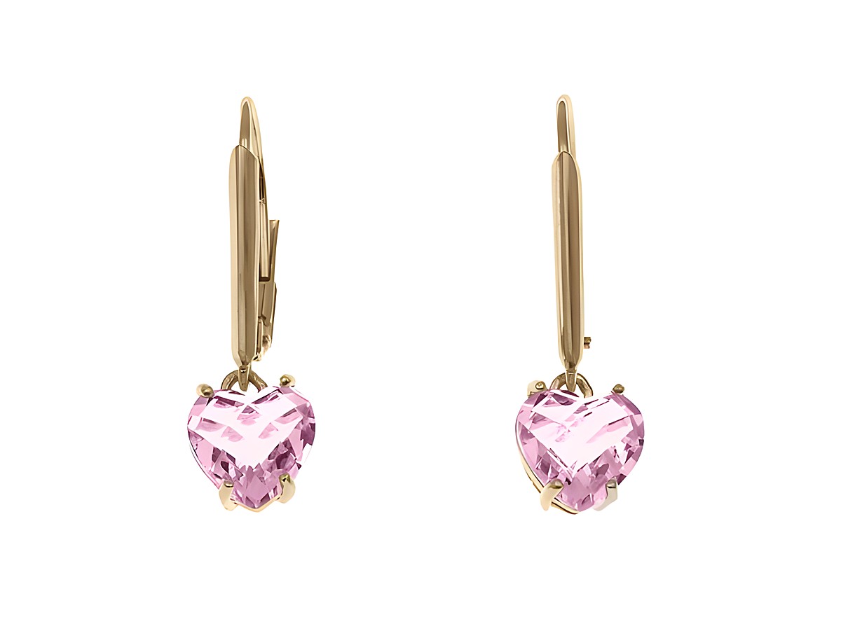 Ohrhänger Herz Rosa Glas aus Sterling Silber mit Roségold Vergoldung, funkelnder Herzstein in zartem Rosa, elegant und feminin, ideal für besondere Anlässe oder als hübsches Accessoire.