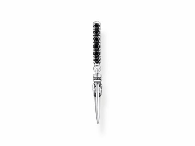Einzel-Creole aus Silber mit schwarzem Zirkonia und Wolfszahn-Anhänger von Thomas Sabo, elegantes Design in geschwärzter Ausführung, ideal für modische Akzente.