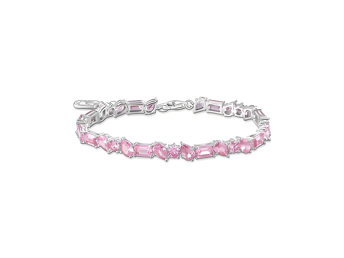 Schmales Thomas Sabo Armband Heritage Glam in Rosa-Pink mit Zirkonia und versilbertem Design, verziert mit glitzernden Steinen, ideal für einen eleganten Look.