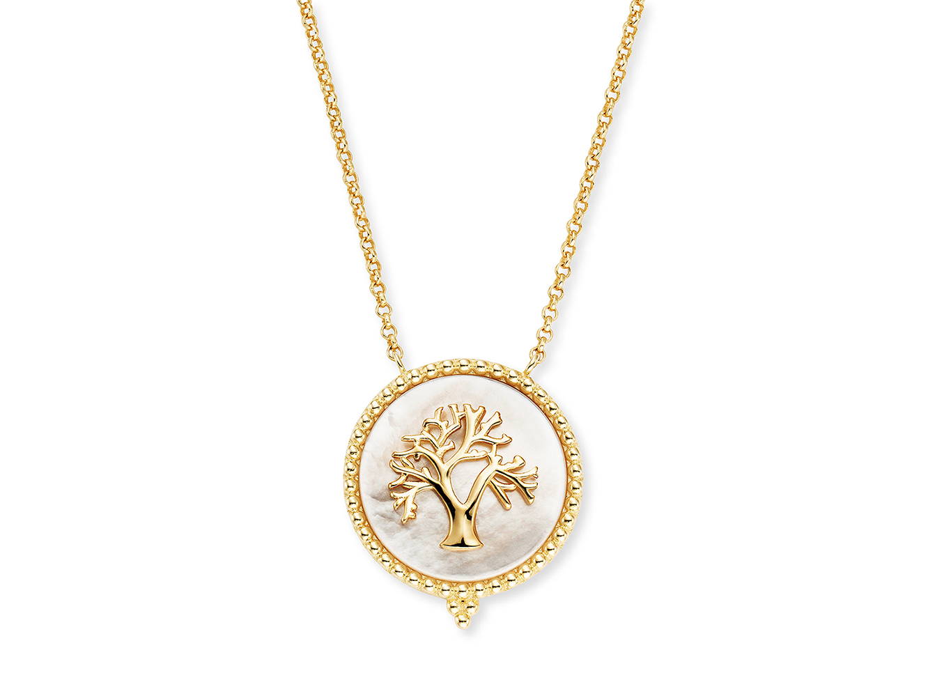 Engelsrufer ERN-LILTREE-PE-G LILTREE Kette Lebensbaum platiert mit Perlmutt - Gelbgold Verg. auf Silber & Weiß 42 cm Halskette von Engelsrufer mit einem Anhänger in Form eines Lebensbaums, platiert mit Perlmutt, in Gelbgold Vergoldung auf Silber, Länge 42 cm.