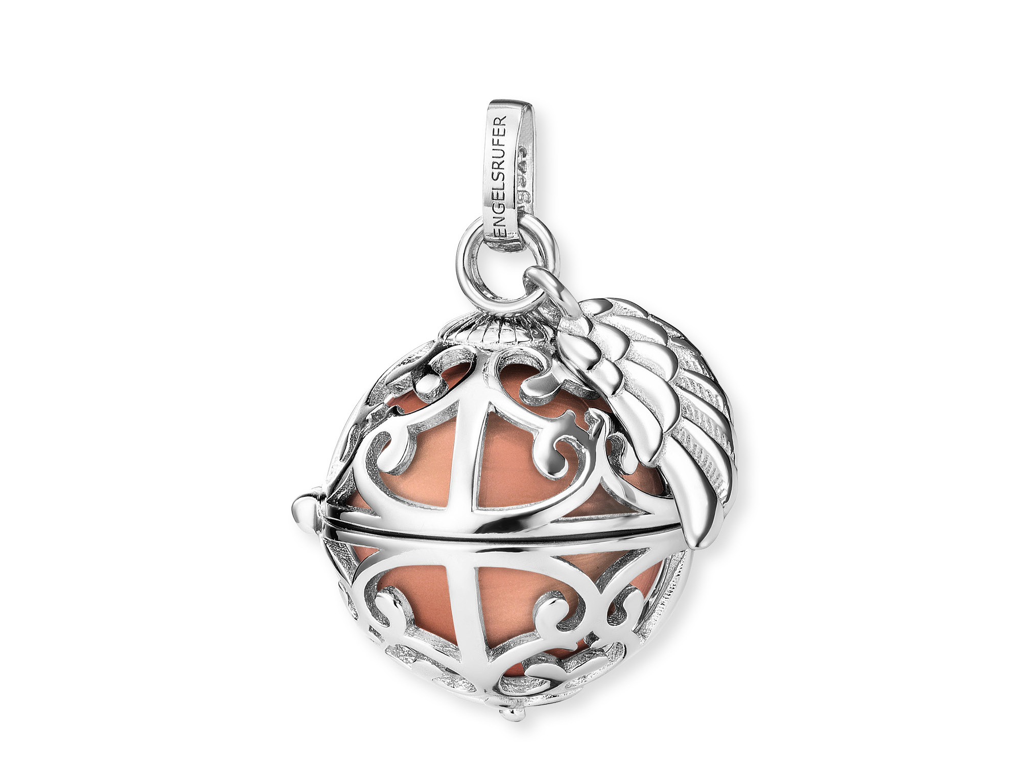 Engelsrufer ER-23-16-S Klangkugel Anhänger mit Flügel - Silber - Rosé Gr. S Engelsrufer ER-23-16-S Klangkugel Anhänger in Silber und Rosé mit filigranen Flügeln und Ornamenten, ideal als zarter Schmuck für besondere Anlässe.