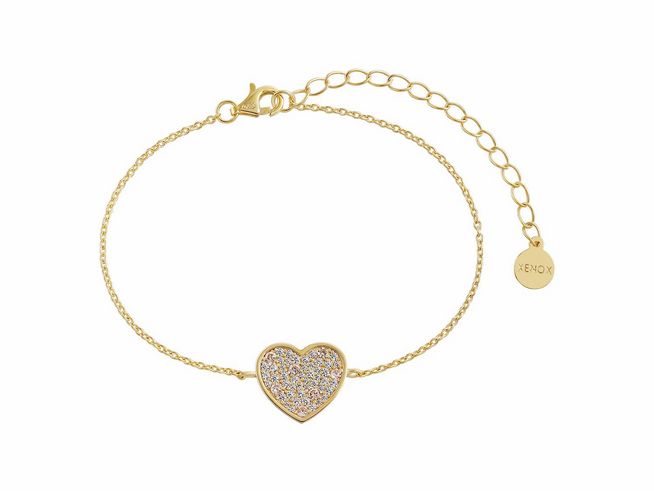 Xenox Sterling Silber Armband XS3605G in Gelbgold Vergoldung mit Karreekette und herzförmigem Anhänger, bezauberndes Design von 15-20 cm für stilbewusste Trägerinnen.