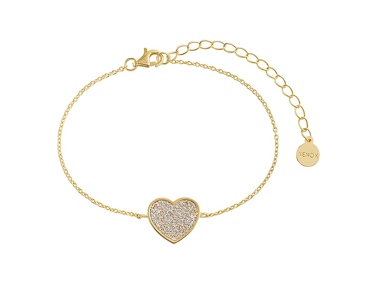 Xenox Sterling Silber Armband XS3605G in Gelbgold Vergoldung mit Karreekette und herzförmigem Anhänger, bezauberndes Design von 15-20 cm für stilbewusste Trägerinnen.