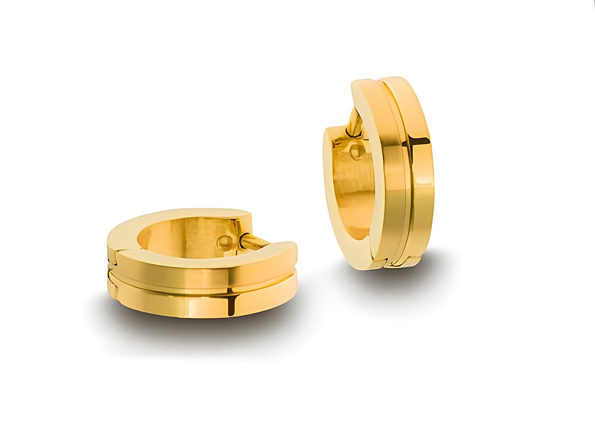 Edelstahl Creolen - poliert und mattiert - 1,4 cm Durchmesser und 4 mm breit in Goldfarbe vom Hersteller Juwelier Harnisch. Ideal für modische Akzente.