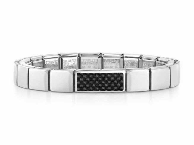 423910136-0 Edelstahl Armband von Nomination mit doppeltem Kohlenstoffelement in Grau, modern und stilvoll, geeignet für verschiedene Anlässe und Outfits, hochwertig verarbeitet.
