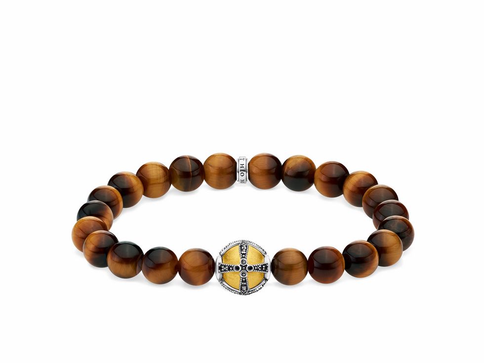 Thomas Sabo Armband 16 cm aus Sterling Silber, vergoldet in Gelbgold, mit Tigerauge und Zirkonia in braun, elegantes Design, ideal für stilvolle Anlässe, bis 16 cm verstellbar.