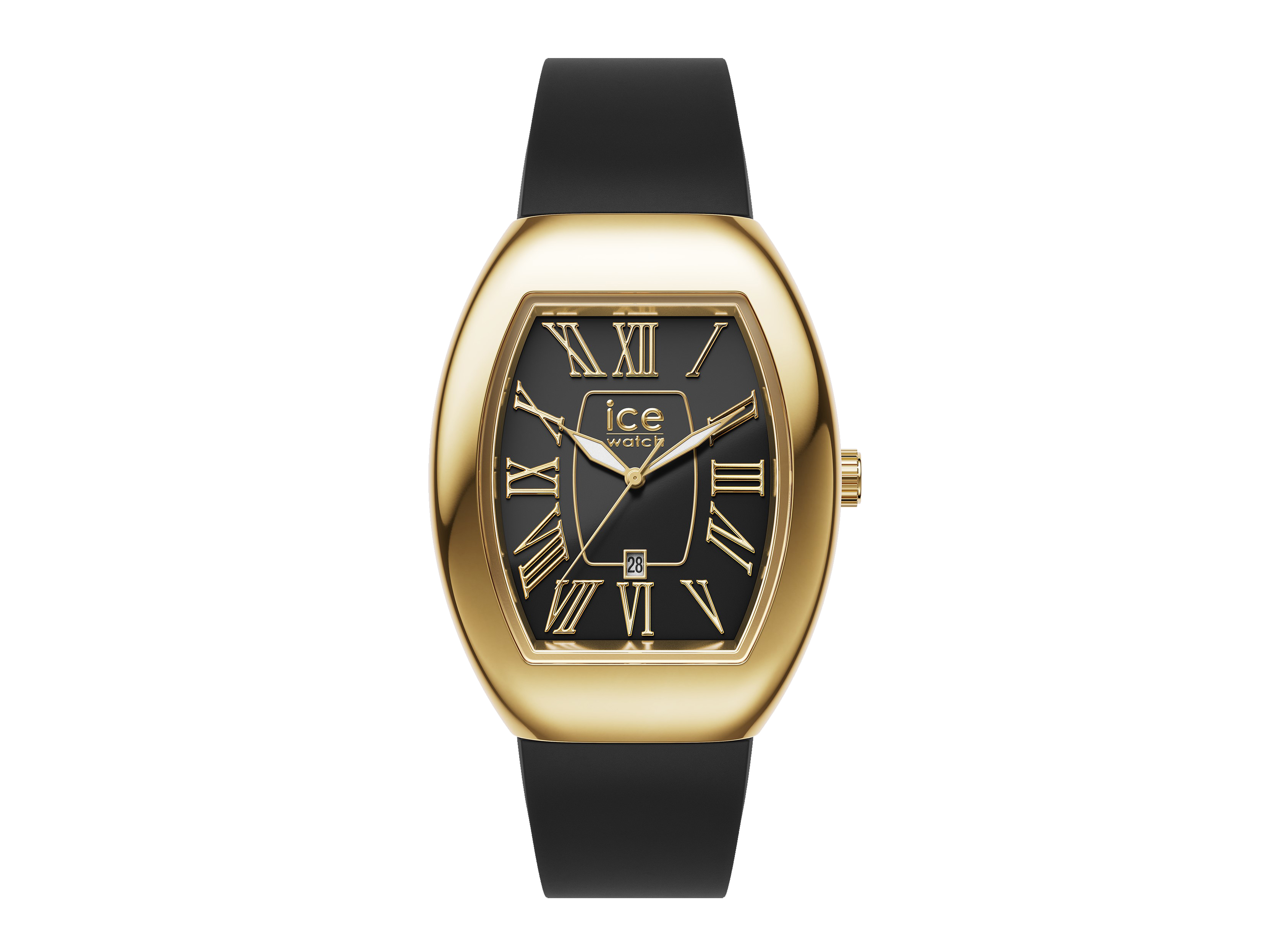 Schicke Ice Watch 024048 ICE boliday Uhr in Schwarz und Gold, elegantes Design mit römischen Ziffern und Datumsanzeige, ideal für stilbewusste Träger, Größe Small, Hersteller Pandora.