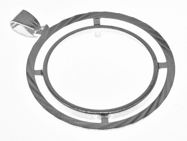 Münzfassung Anhänger aus 925 Sterling Silber mit Diamantschliff, geeignet für Münzen bis 29 mm Durchmesser, Hersteller Juwelier Harnisch, elegantes und zeitloses Design.