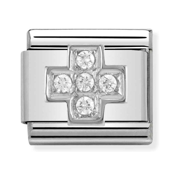 Nomination Composable Classic Charm Kreuz - Edelstahl, Sterling Silber, Zirkonia