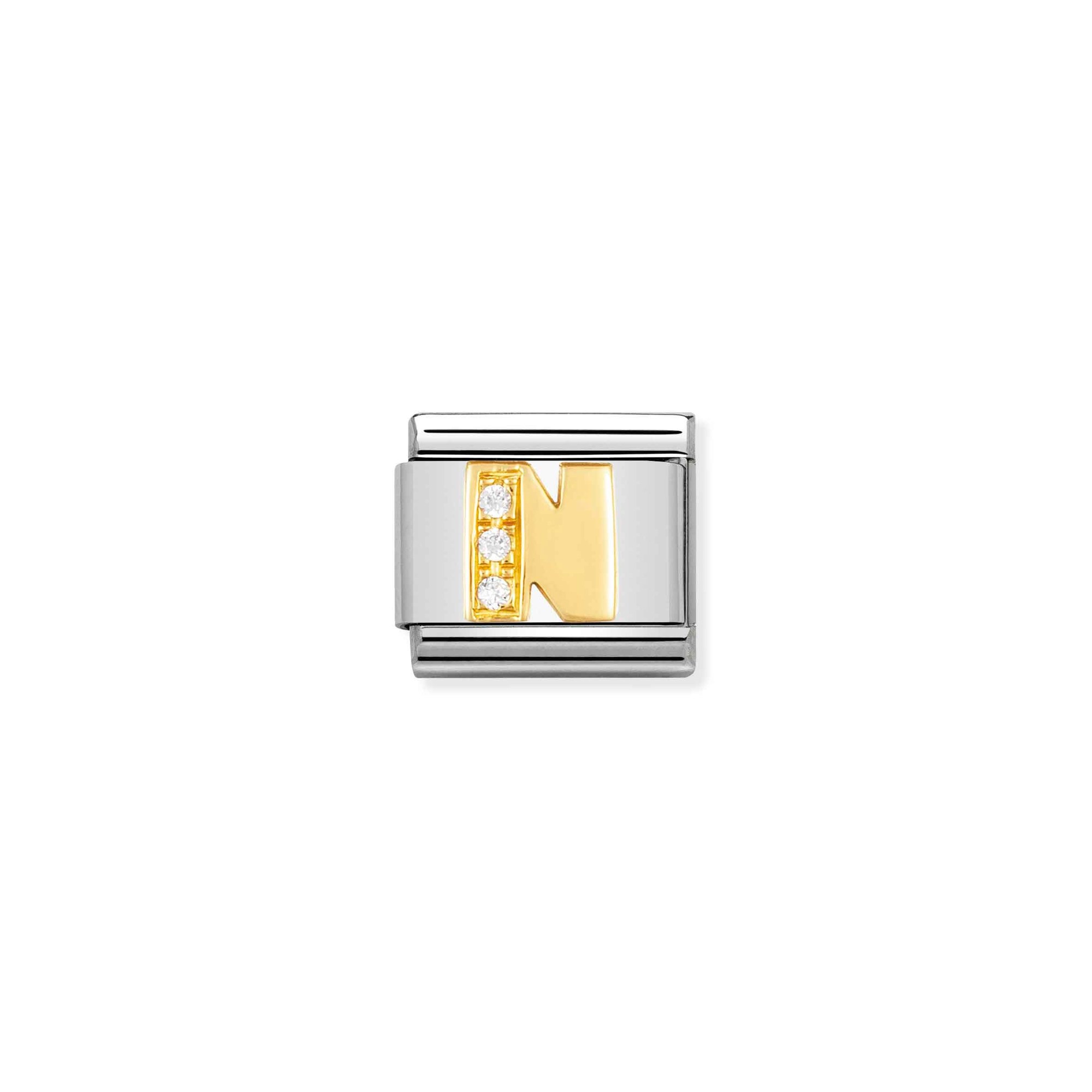 Nomination Composable Classic Charm Buchstabe N - Edelstahl, Gold 750 Gelbgold, Zirkonia