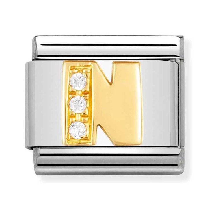 Nomination Composable Classic Charm Buchstabe N - Edelstahl, Gold 750 Gelbgold, Zirkonia