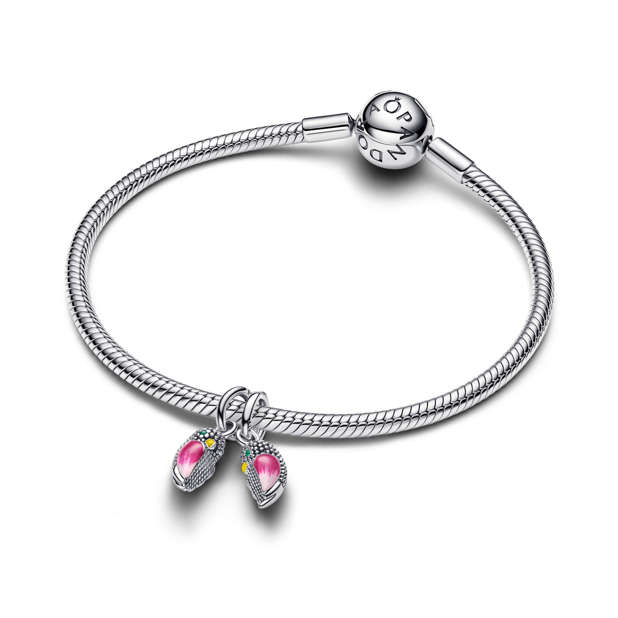 Pandora Turteltauben Charm-Anhänger - Sterling Silber - Emaille + Kristall Pink – Ansicht 2