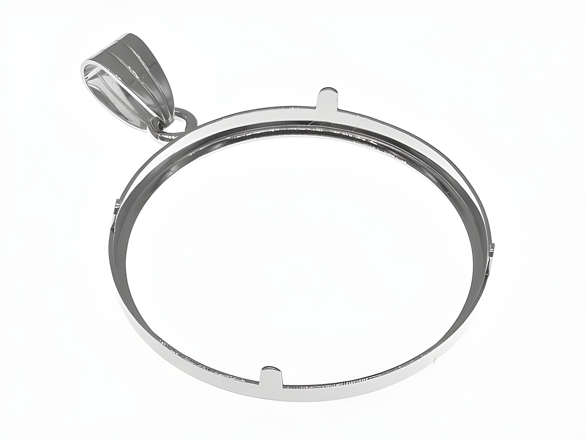 Münzfassung Anhänger aus 925 Sterling Silber, rhodiniert, schlichtes Design für Münzen bis 31 mm Durchmesser, passend für bis zu 3,5 cm große Münzen, hergestellt von Juwelier Harnisch. – Ansicht 2