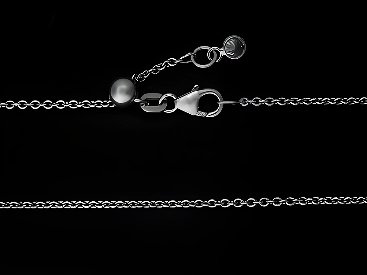Silberkette Rundanker 925 Sterling Silber rhodiniert, verstellbare Länge bis 45 cm, hergestellt von Juwelier Harnisch, detailreiche Darstellung des Verschlusses und der Glieder.