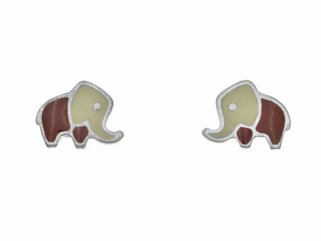 Ohrstecker in Form von Elefanten aus Sterling Silber mit lackierten Details, polierte Oberfläche, ideal für Kinder, hergestellt von Juwelier Harnisch.