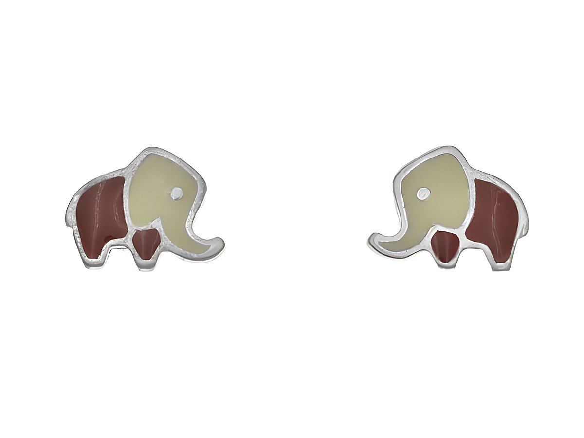 Ohrstecker in Form von Elefanten aus Sterling Silber mit lackierten Details, polierte Oberfläche, ideal für Kinder, hergestellt von Juwelier Harnisch.