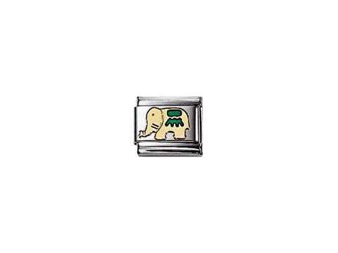 Emailliertes Charm mit einem grünen Elefanten auf silbernem Hintergrund von Nomination, Modell Classic, ideal für Armbänder und persönliche Accessoires.