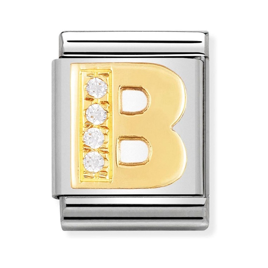 Nomination Composable Big Charm Buchstabe B - Edelstahl, Gold 750 Gelbgold, Zirkonia