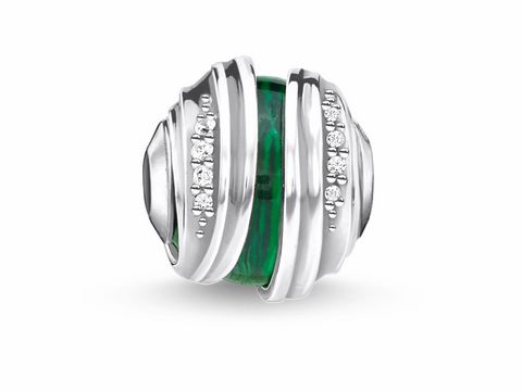 Thomas Sabo Karma Beads K0344-478-6 Bead aus Silber mit grünem Stein und funkelnden Zirkonia, elegantes Design, ideal für individuelle Schmuckkreationen.
