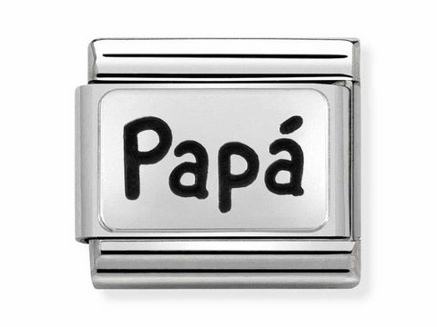Oxidierte Plakette von Nomination mit der Gravur Papa in stilvollem Silver Shine Design, ideal als Geschenk für Väter.