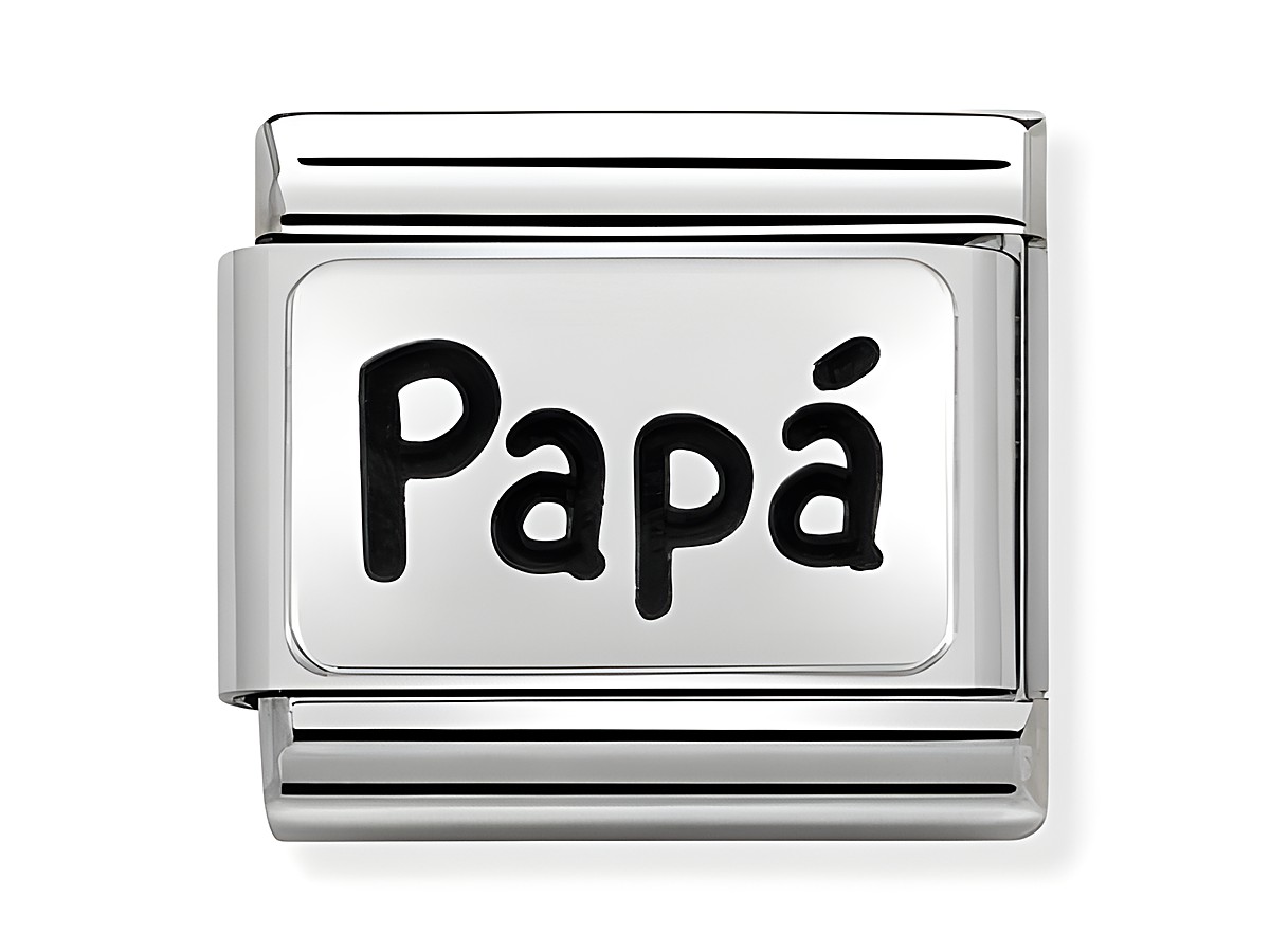 Oxidierte Plakette von Nomination mit der Gravur Papa in stilvollem Silver Shine Design, ideal als Geschenk für Väter.