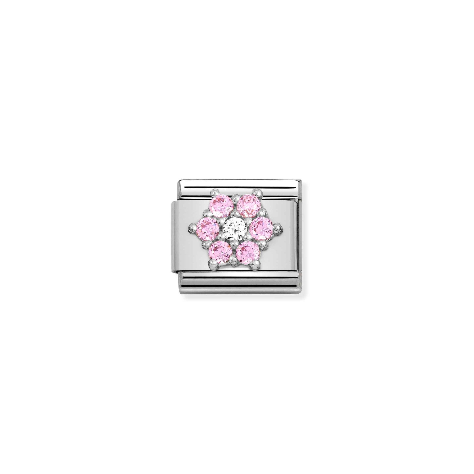 Nomination Composable Classic Charm Blume pink-weiß - Edelstahl, Sterling Silber, Zirkonia