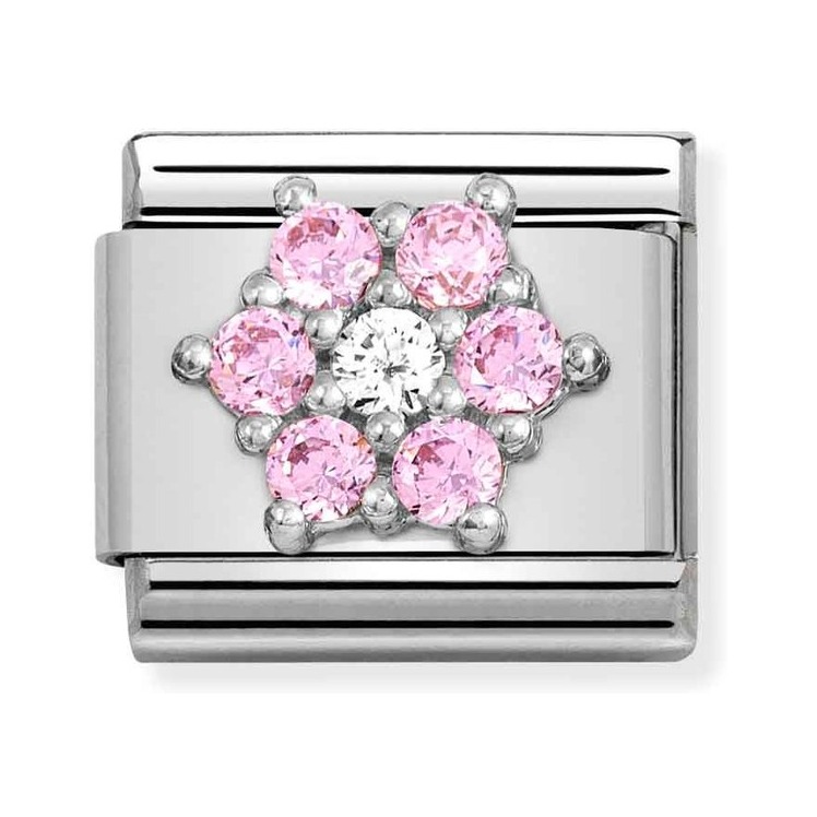 Nomination Composable Classic Charm Blume pink-weiß - Edelstahl, Sterling Silber, Zirkonia