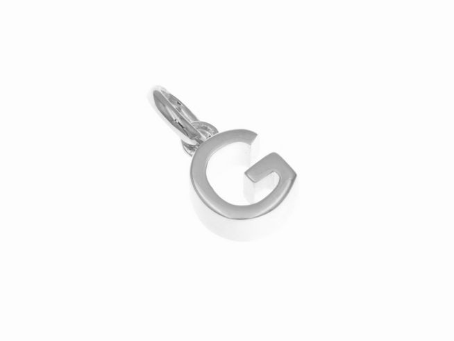 Anhänger aus poliertem Sterling Silber in Form des Buchstabens G, hergestellt von Juwelier Harnisch, ideal für personalisierte Schmuckstücke.